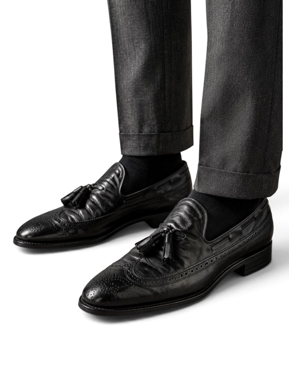Allen Edmonds Manchester Black Leather Wingtip Brogue Tassel Loafers Mens 9.5